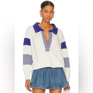 We The Free Clean Prep Polo in Ivory & Blue Combo